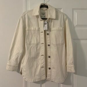 NWT Abercrombie & Fitch Cream White Denim Jacket Full Length Size XXS
